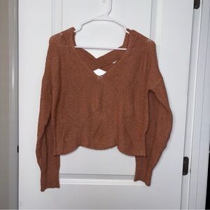 Women’s Pink Rose Rust V-Neck Crisscross Back Cropped Sweater Size: S